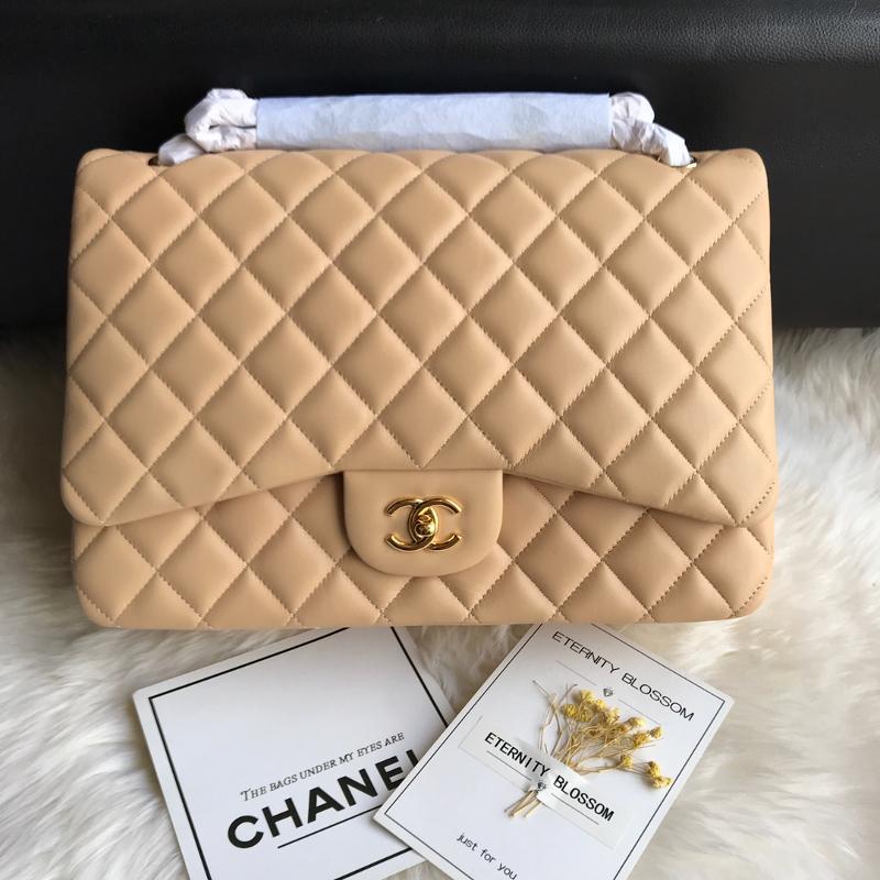 Chanel 2.55 Classic A58601 Sheepskin Gold Button Apricot